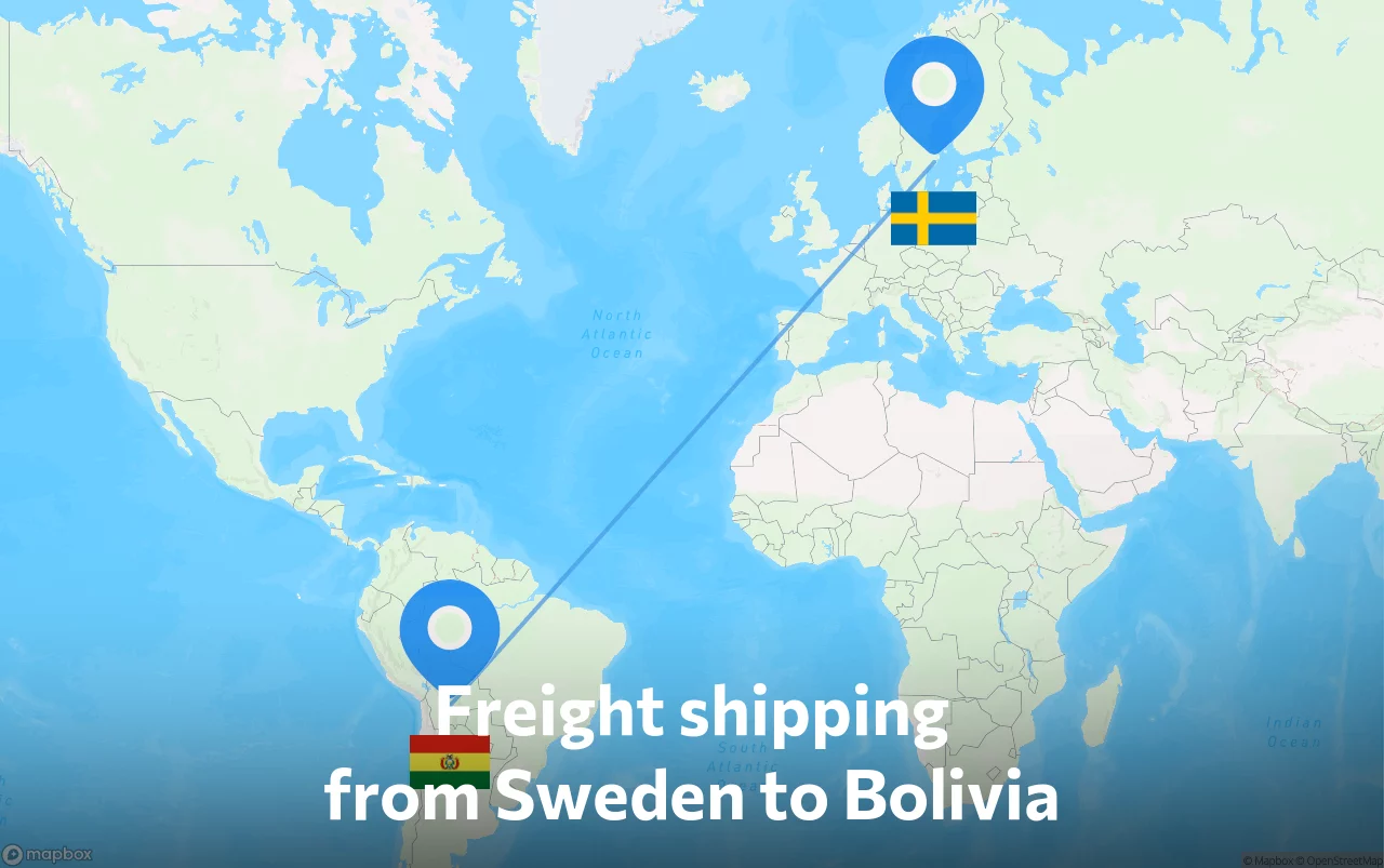 Shipping route from Sweden to Bolivia