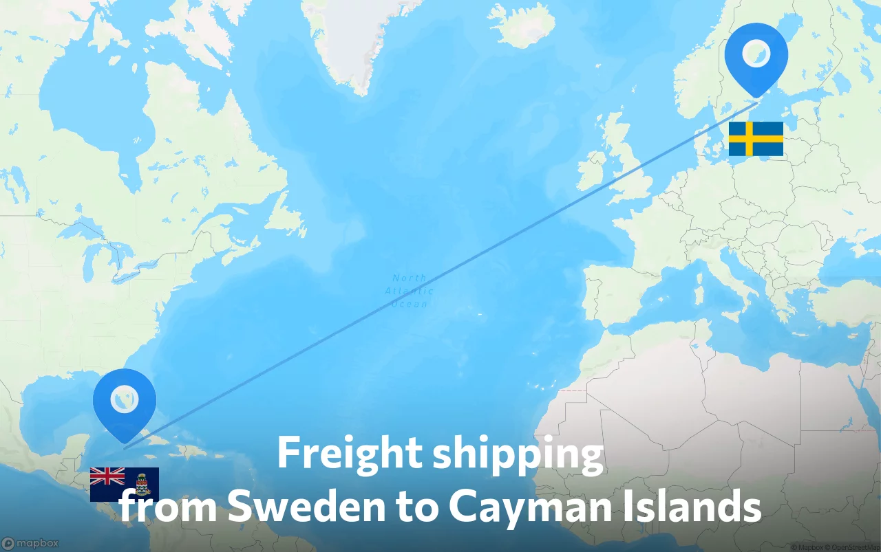 Shipping route from Sweden to Cayman Islands