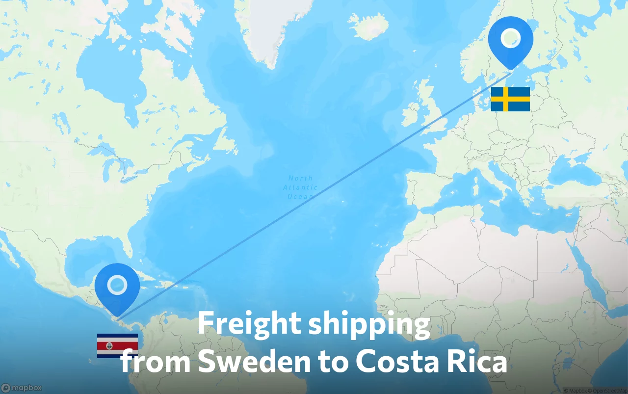 Shipping route from Sweden to Costa Rica