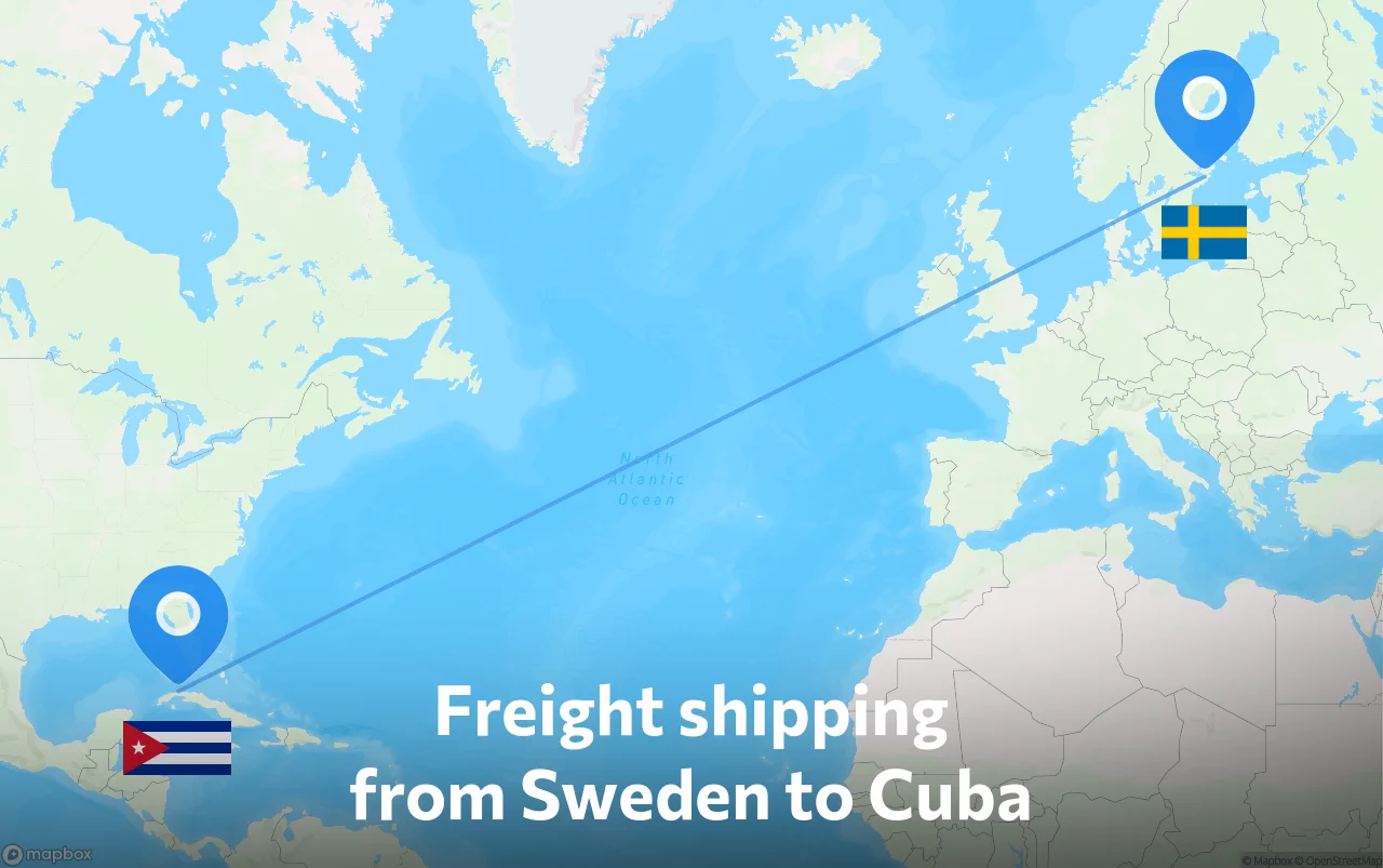 Shipping route from Sweden to Cuba