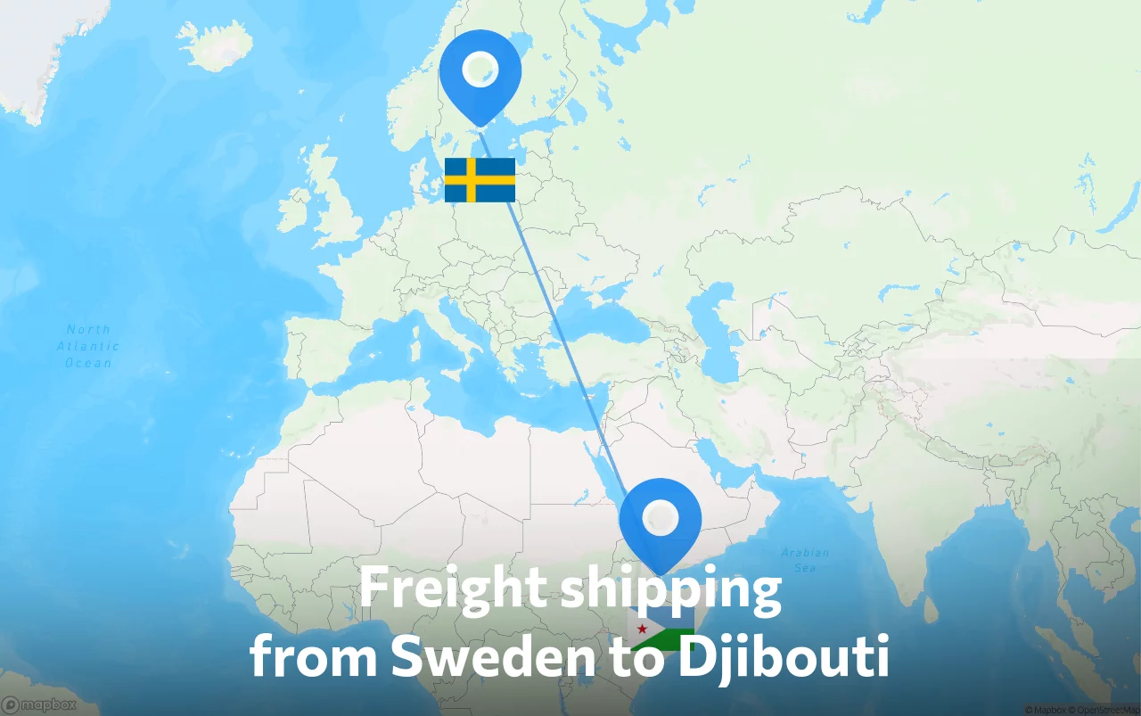 Shipping route from Sweden to Djibouti