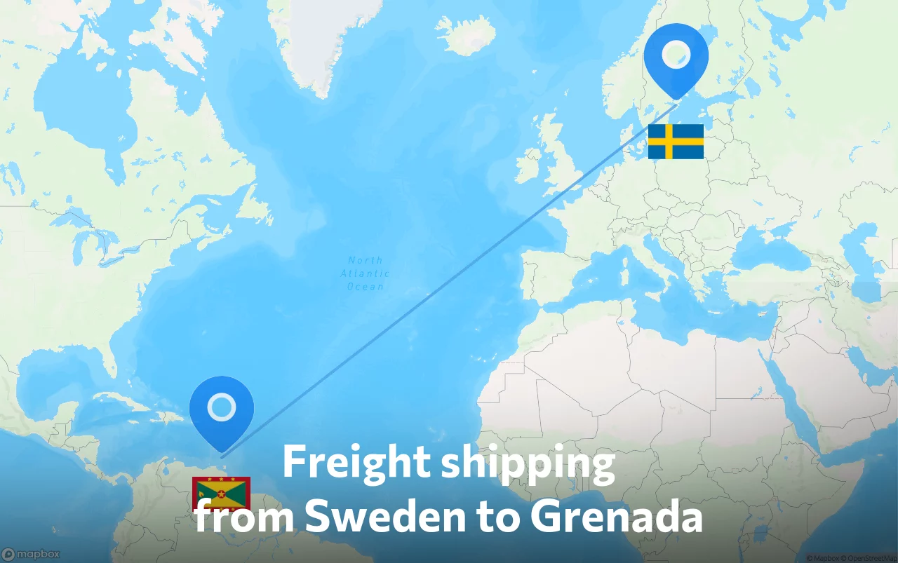 Shipping route from Sweden to Grenada