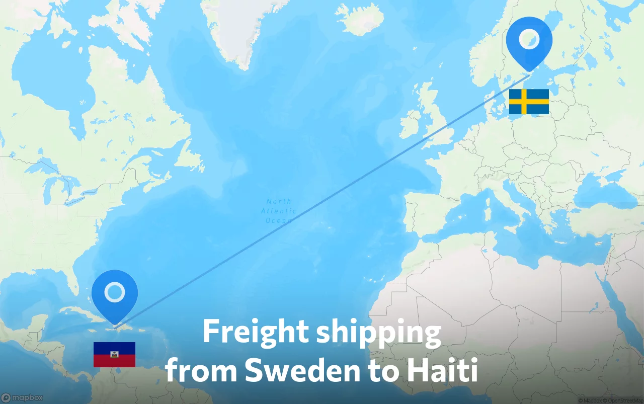 Shipping route from Sweden to Haiti