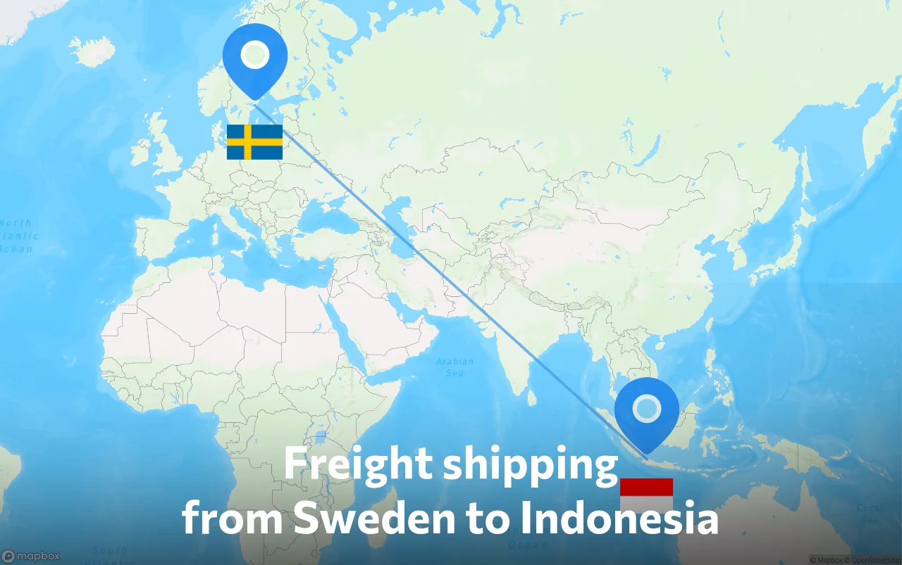 Shipping route from Sweden to Indonesia