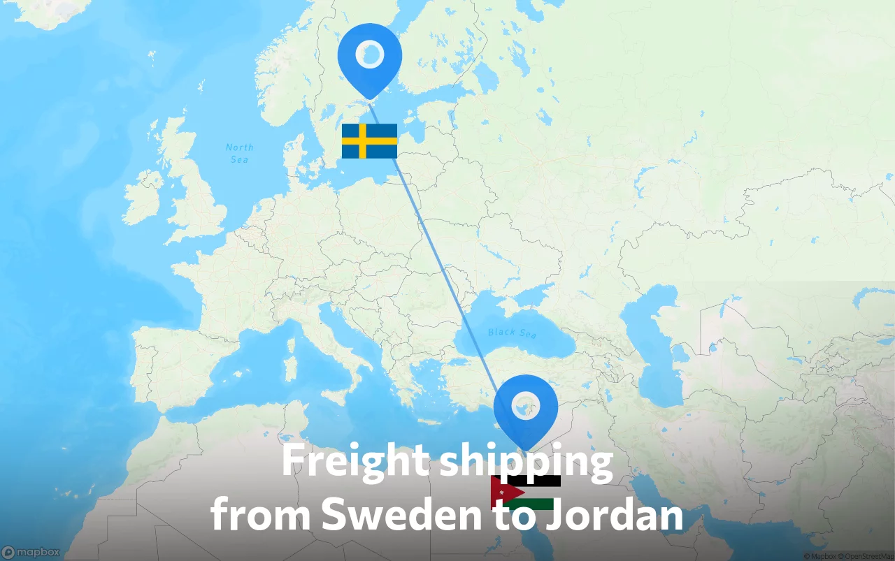 Shipping route from Sweden to Jordan