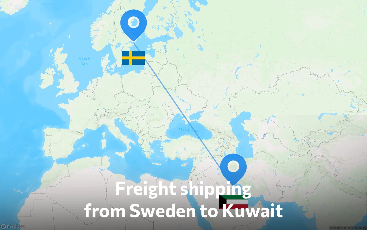 Shipping route from Sweden to Kuwait