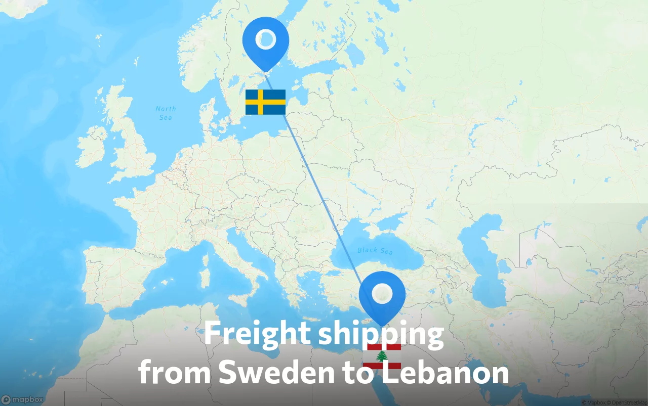 Shipping route from Sweden to Lebanon