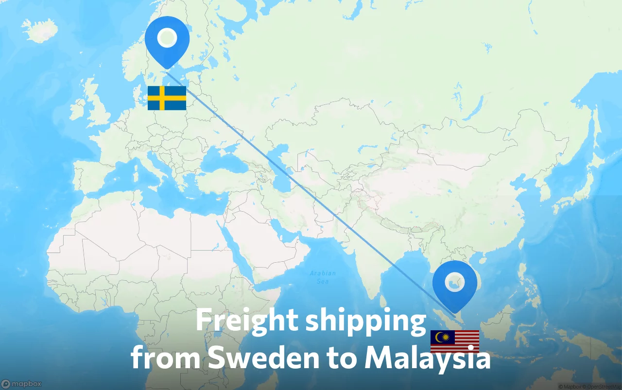 Shipping route from Sweden to Malaysia
