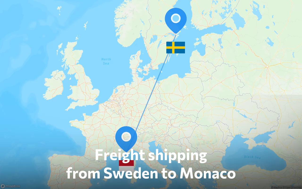 Shipping route from Sweden to Monaco