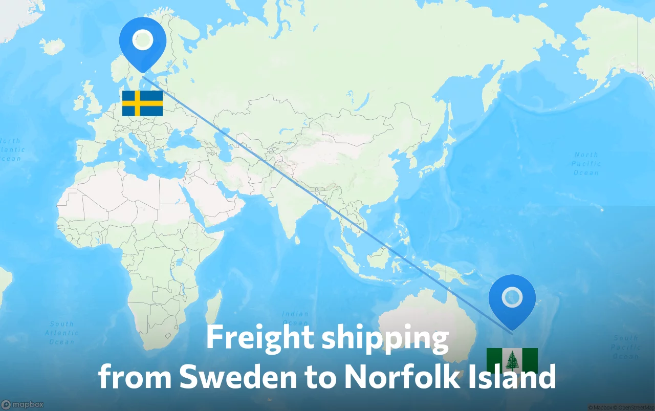 Shipping route from Sweden to Norfolk Island
