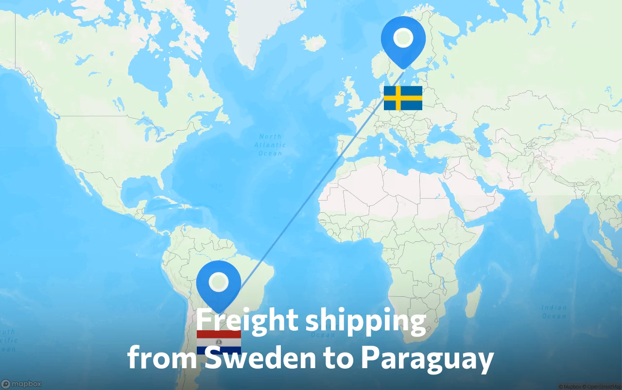 Shipping route from Sweden to Paraguay