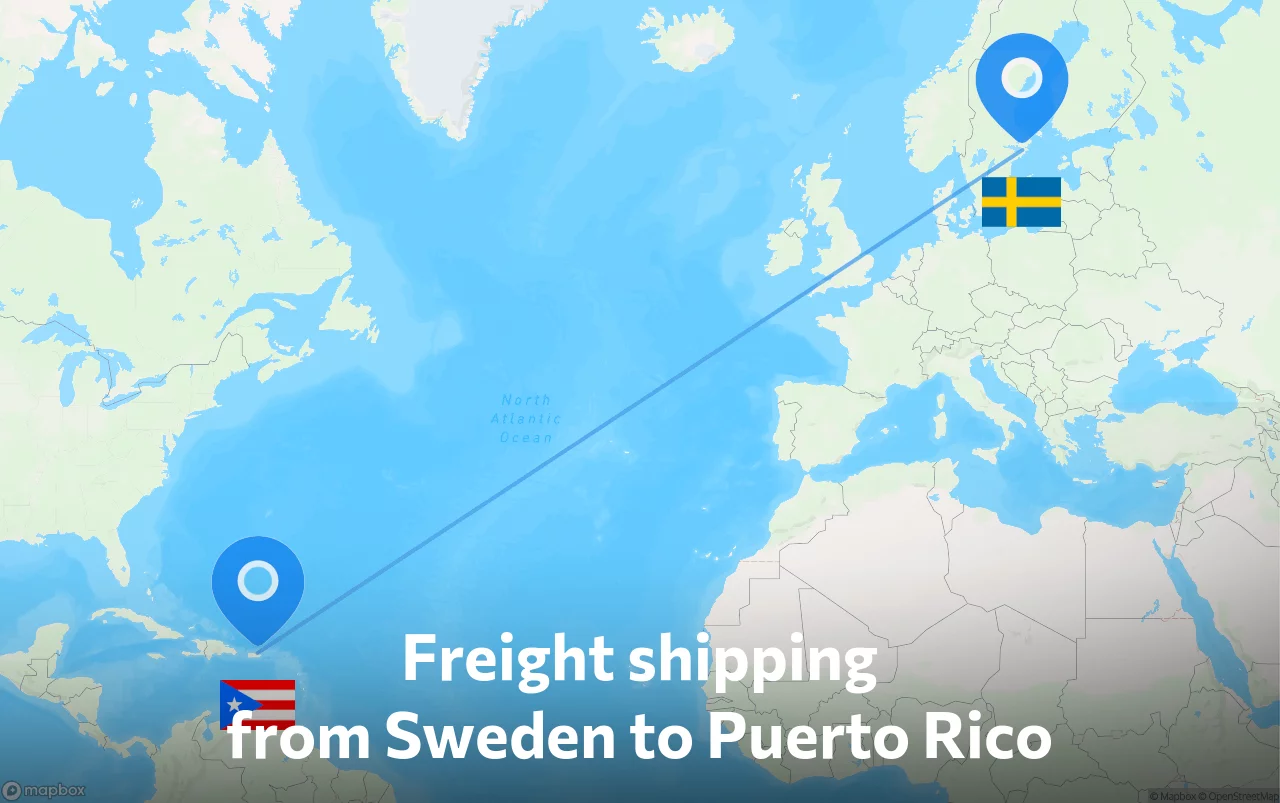 Shipping route from Sweden to Puerto Rico