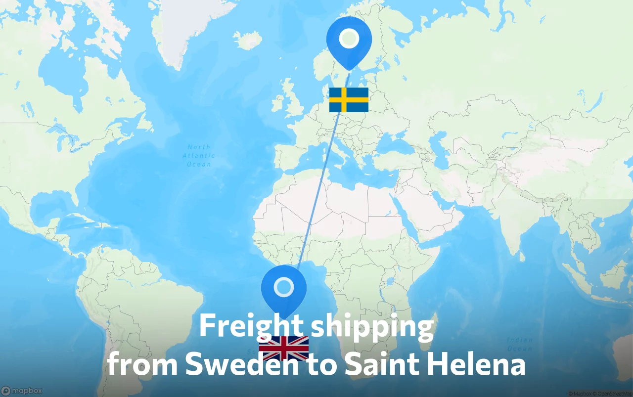 Shipping route from Sweden to Saint Helena