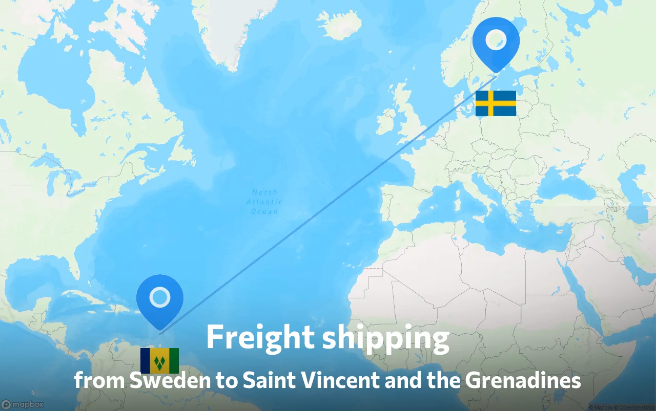 Shipping route from Sweden to Saint Vincent and the Grenadines