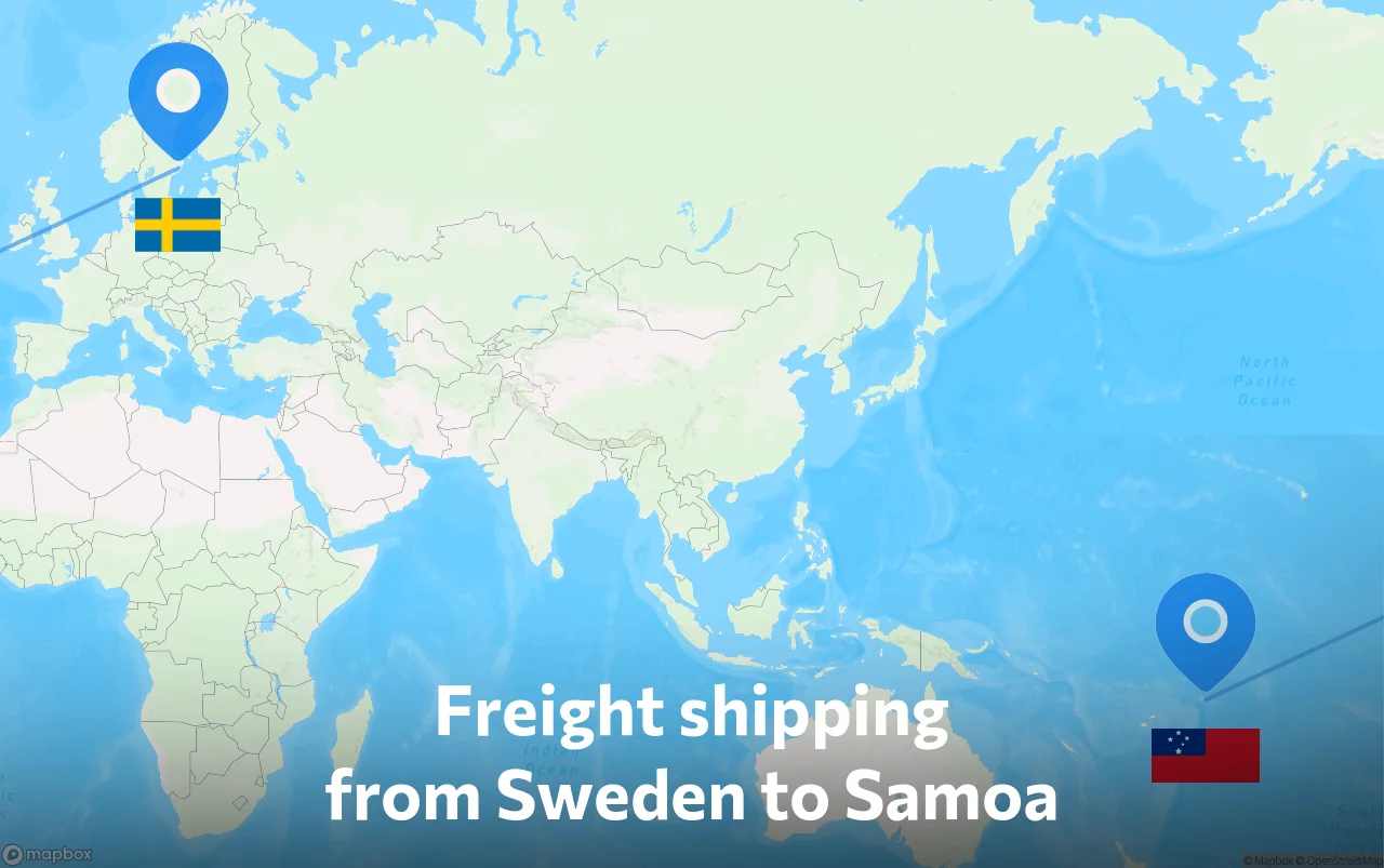 Shipping route from Sweden to Samoa