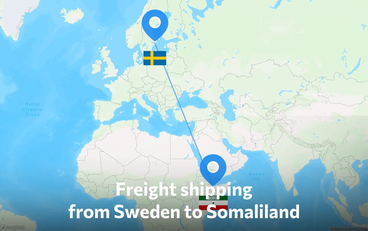 Shipping route from Sweden to Somaliland