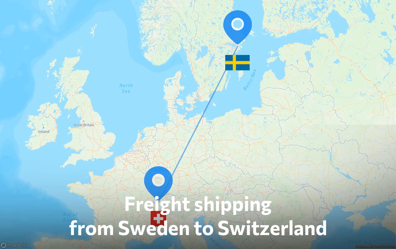 Shipping route from Sweden to Switzerland