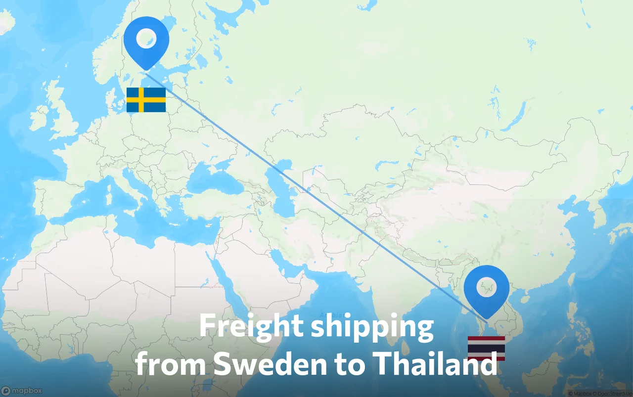 Shipping route from Sweden to Thailand