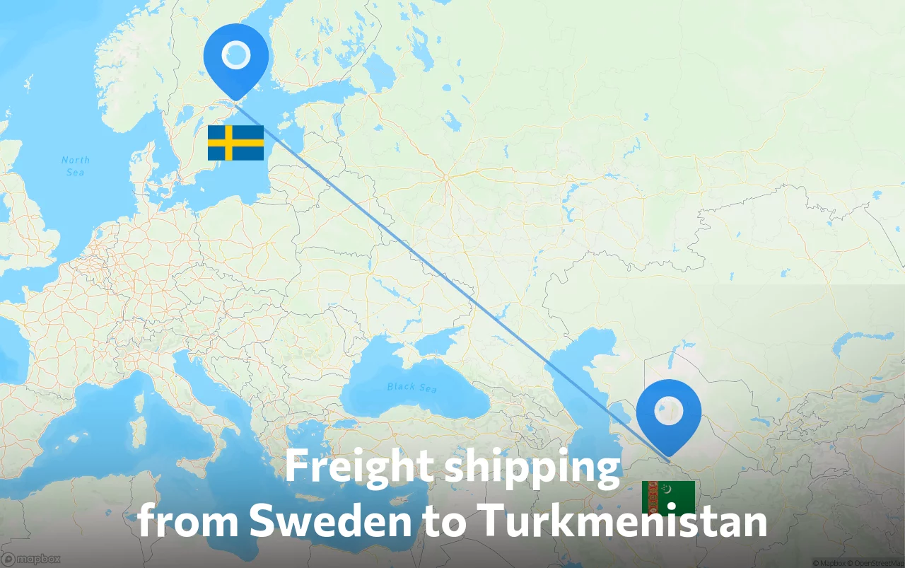 Shipping route from Sweden to Turkmenistan