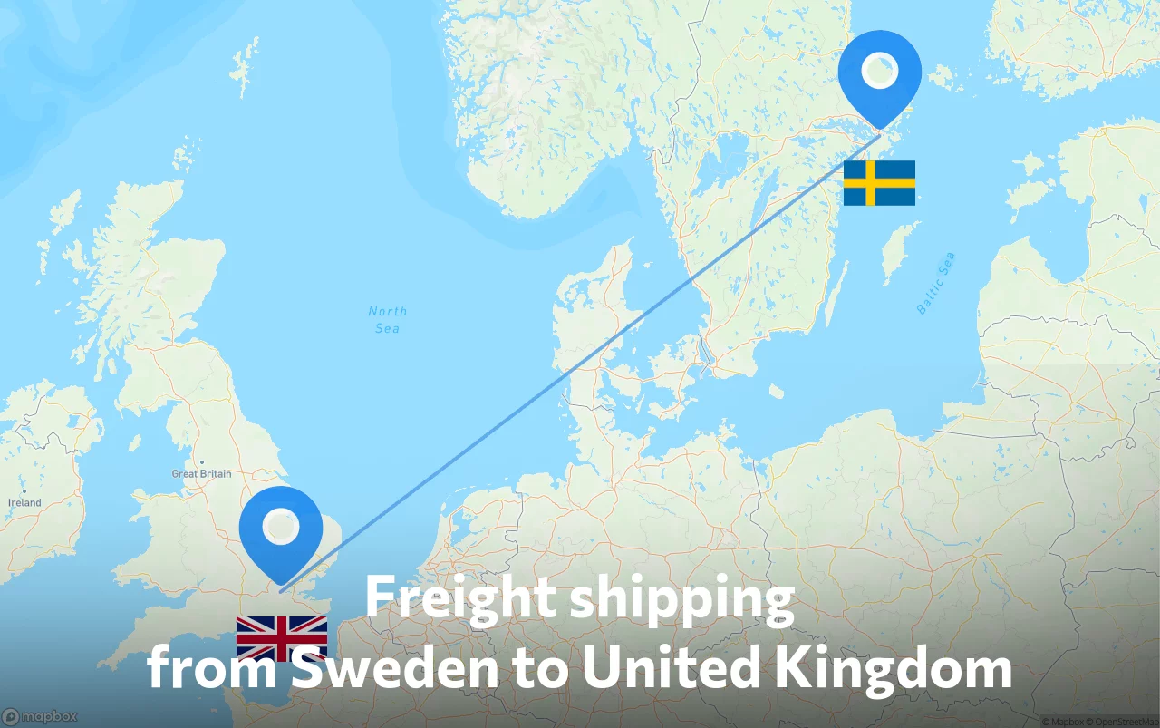 Shipping route from Sweden to United Kingdom