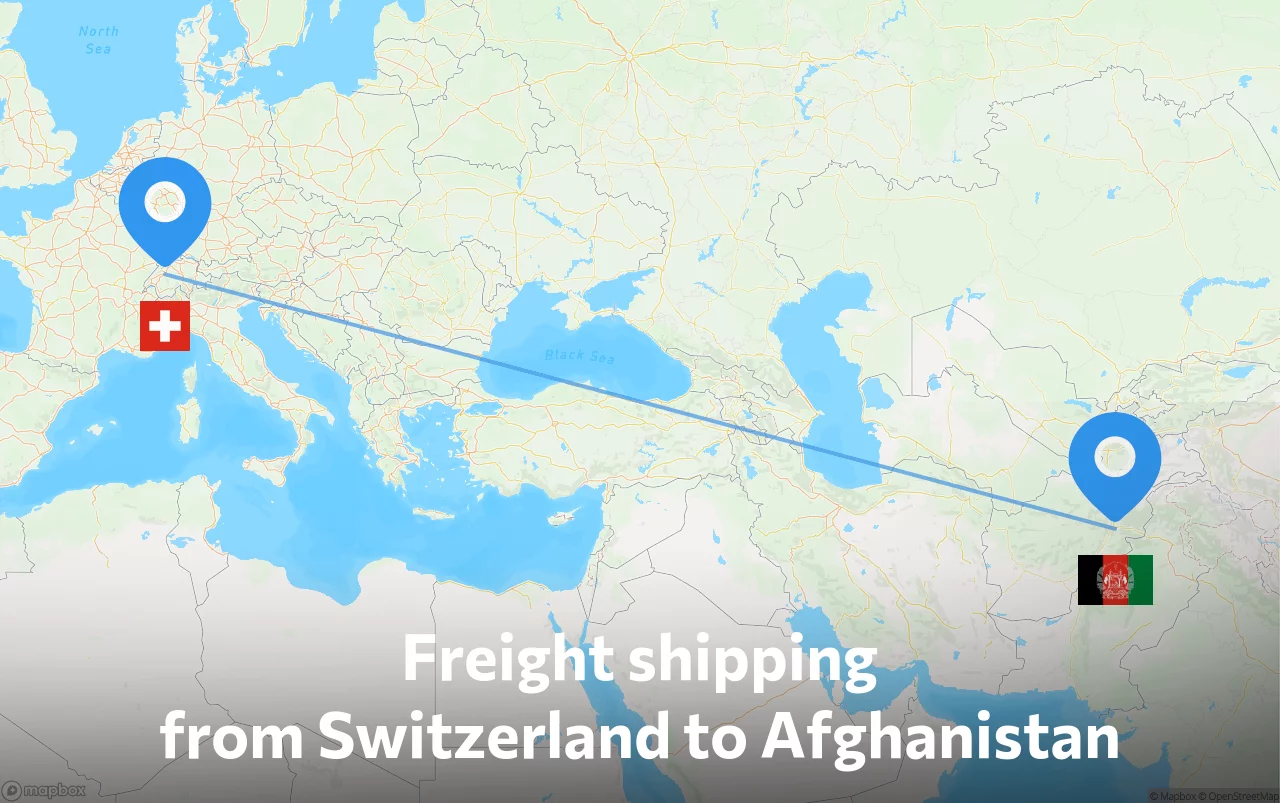 Shipping route from Switzerland to Afghanistan