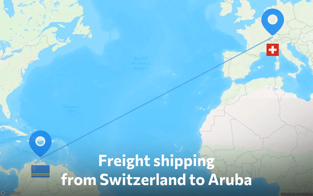 Shipping route from Switzerland to Aruba