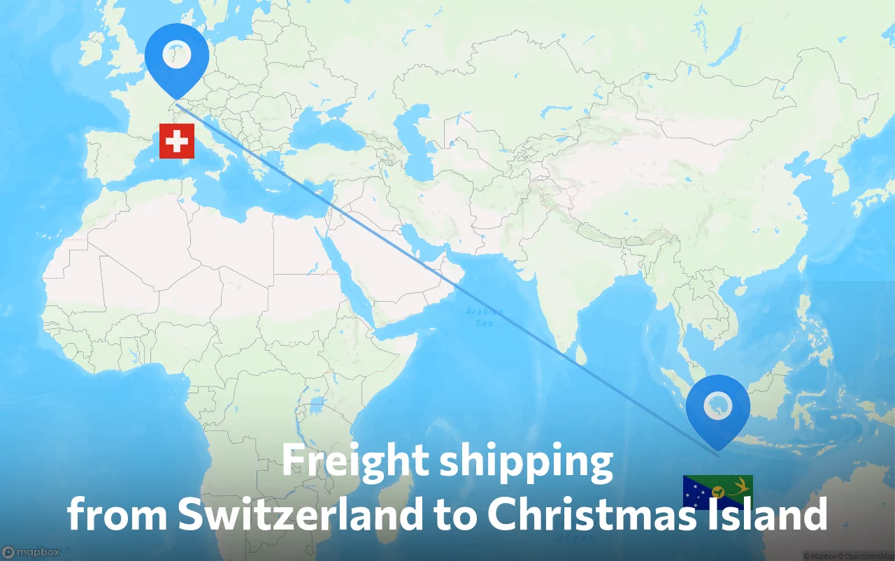 Shipping route from Switzerland to Christmas Island