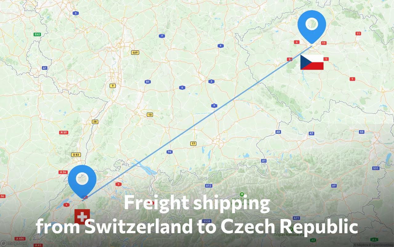 Shipping route from Switzerland to Czech Republic
