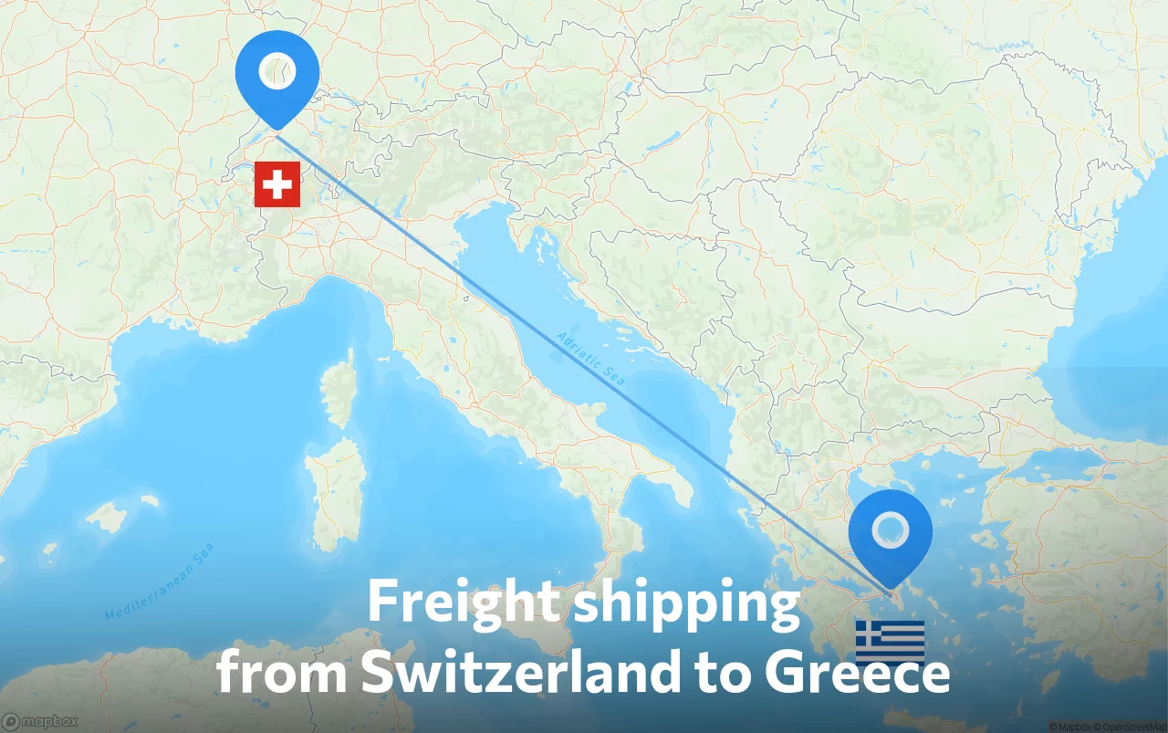 Shipping route from Switzerland to Greece
