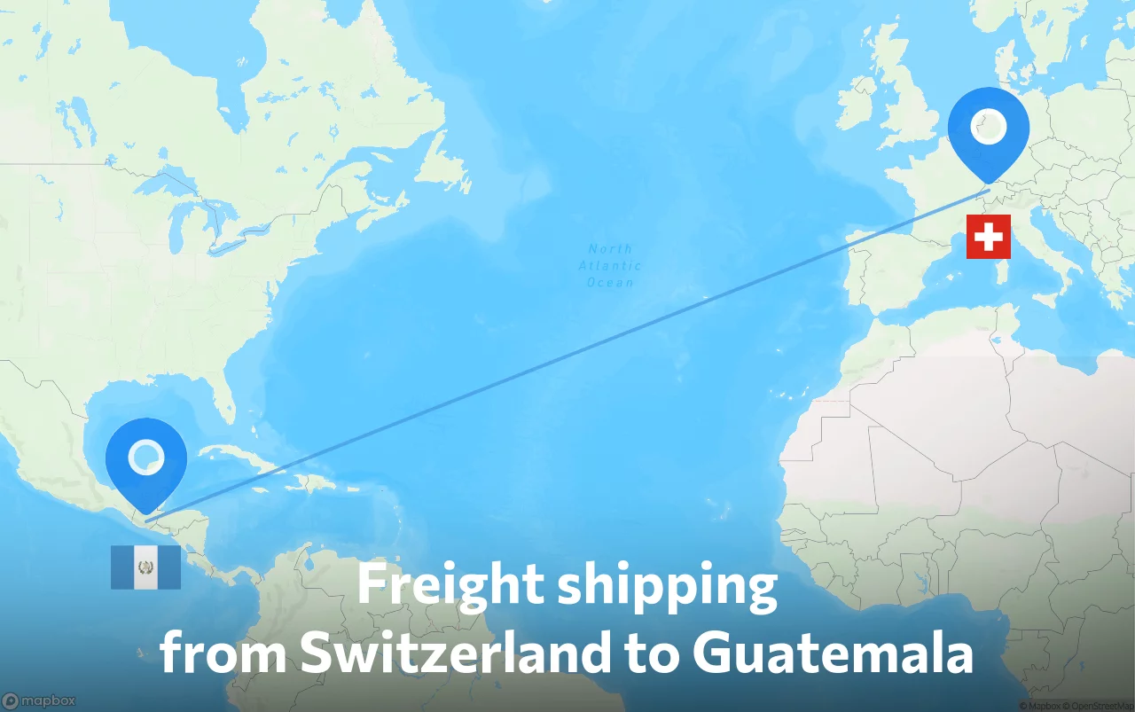 Shipping route from Switzerland to Guatemala