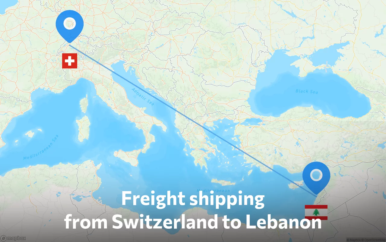 Shipping route from Switzerland to Lebanon
