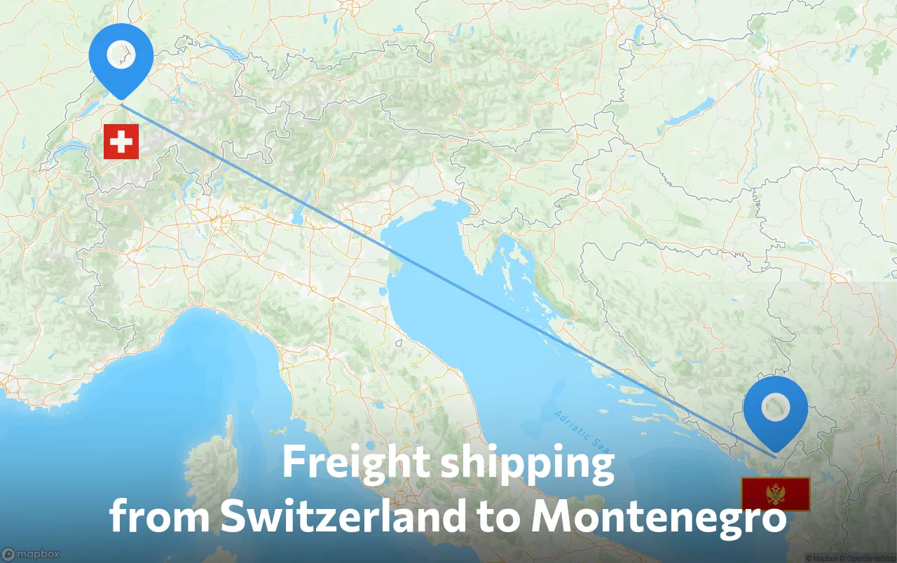 Shipping route from Switzerland to Montenegro