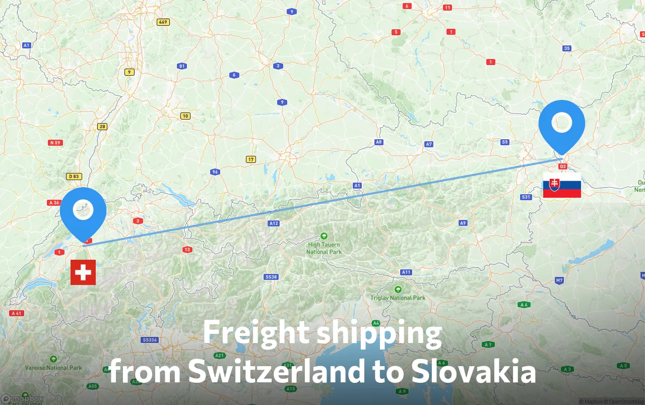 Shipping route from Switzerland to Slovakia