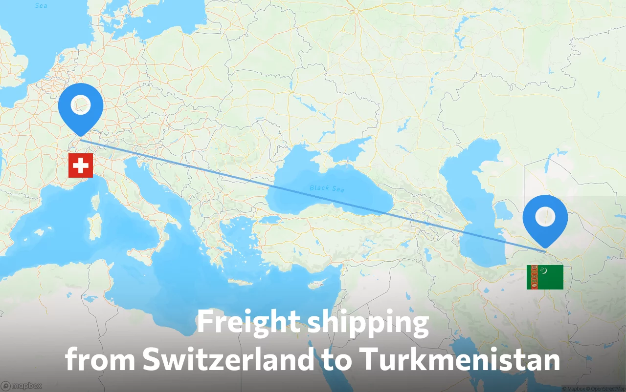 Shipping route from Switzerland to Turkmenistan