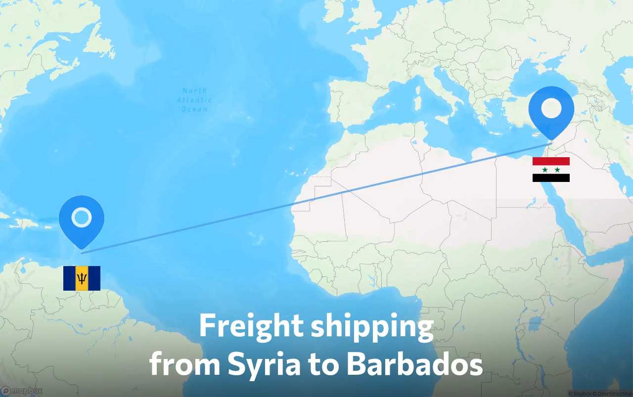 Shipping route from Syria to Barbados