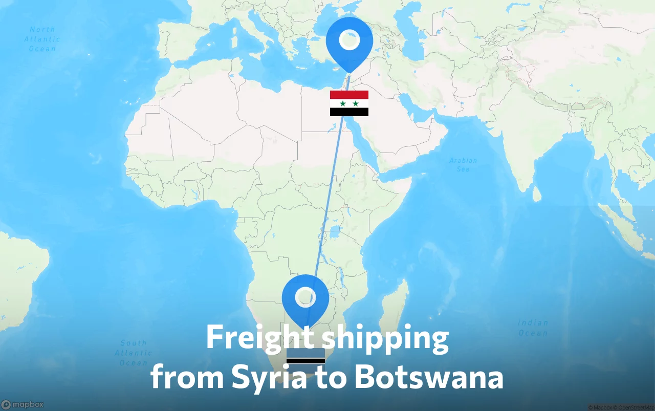 Shipping route from Syria to Botswana