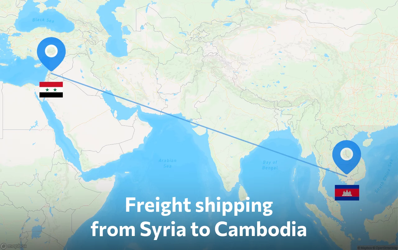 Shipping route from Syria to Cambodia