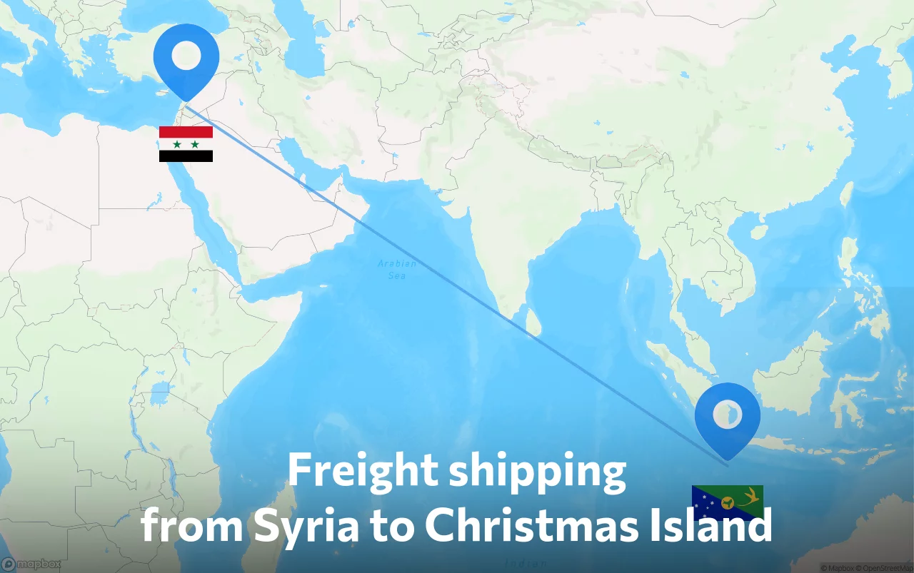 Shipping route from Syria to Christmas Island