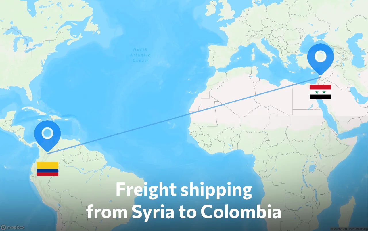 Shipping route from Syria to Colombia