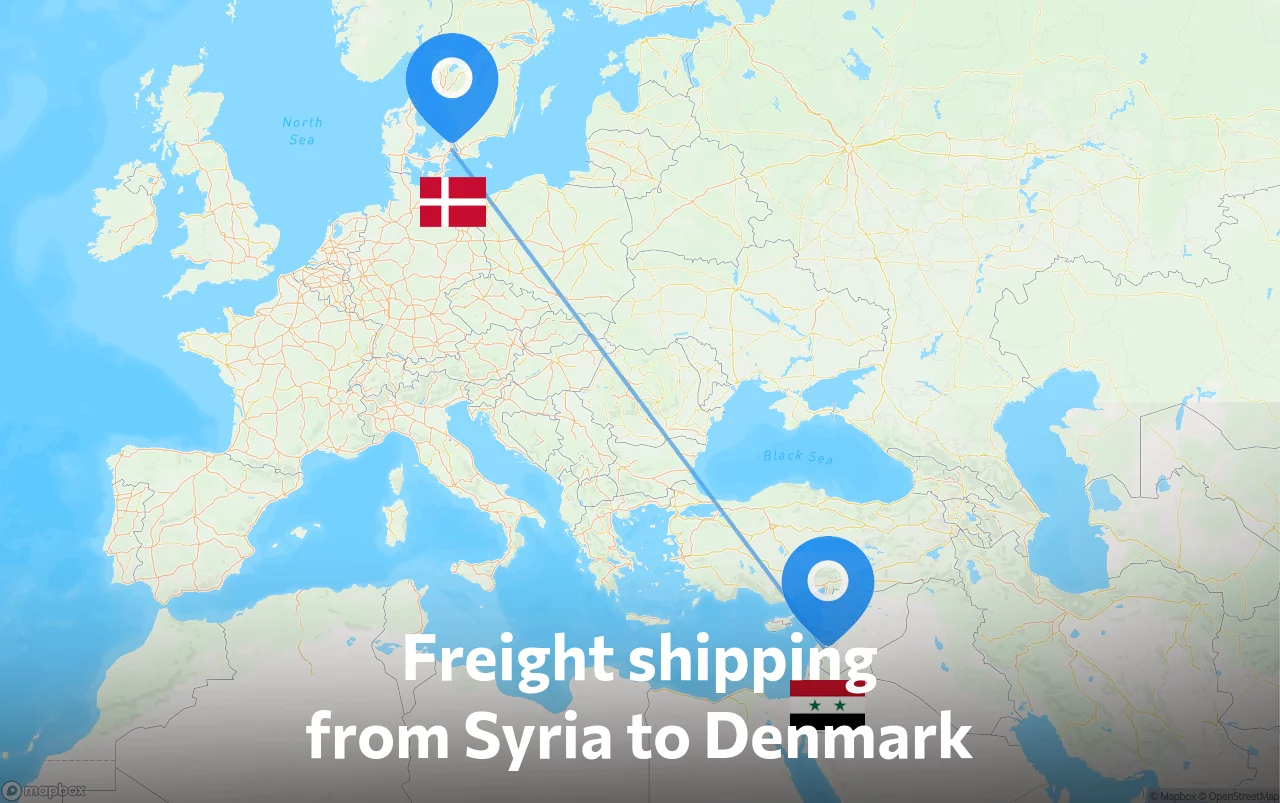 Shipping route from Syria to Denmark