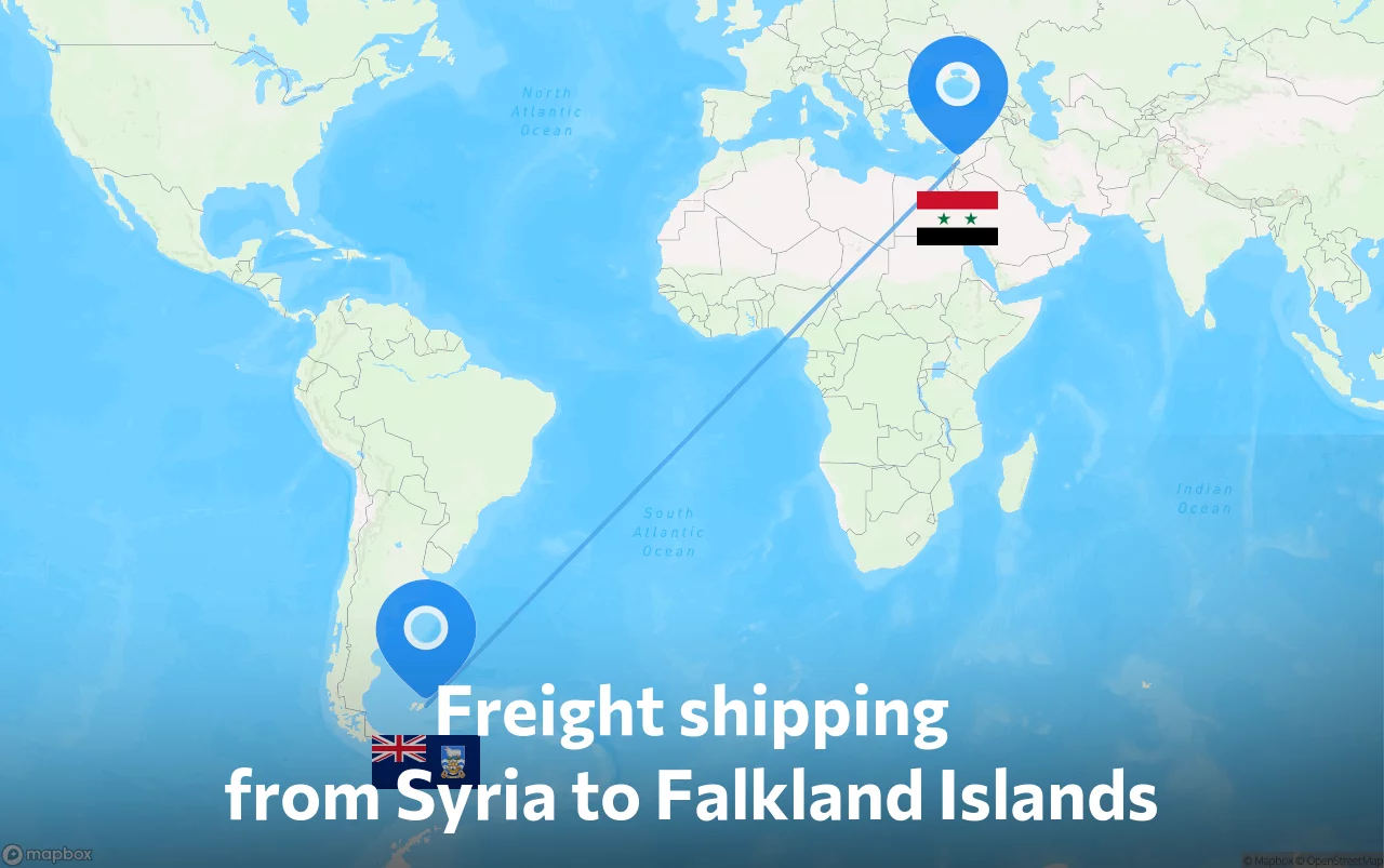 Shipping route from Syria to Falkland Islands