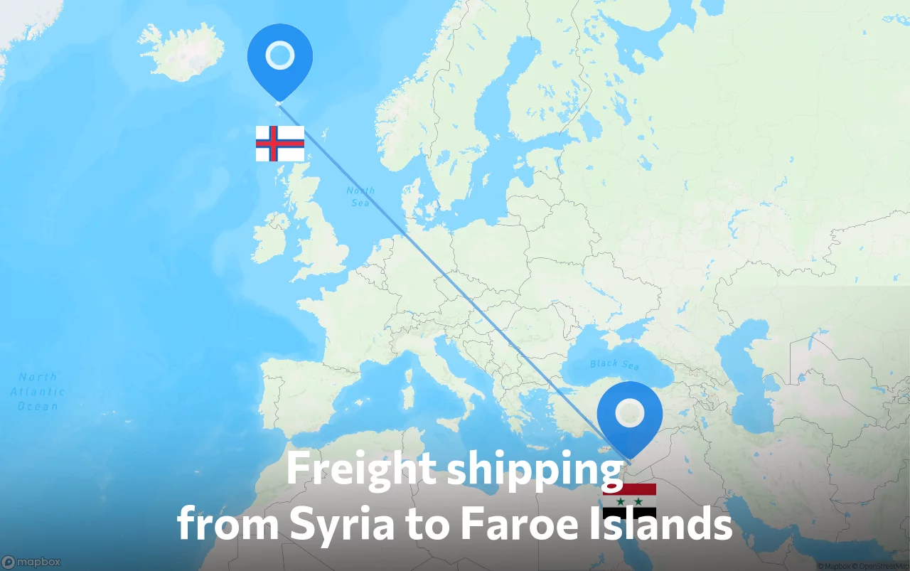 Shipping route from Syria to Faroe Islands
