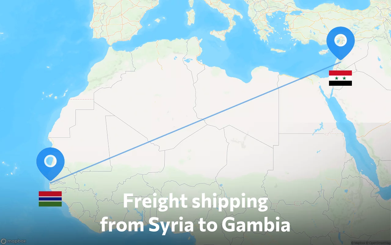 Shipping route from Syria to Gambia