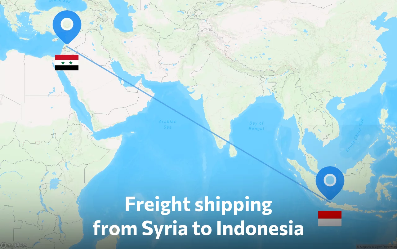 Shipping route from Syria to Indonesia