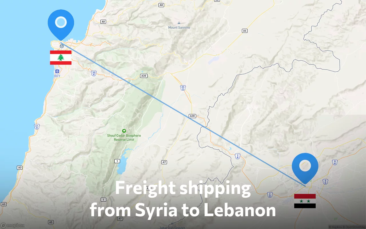 Shipping route from Syria to Lebanon