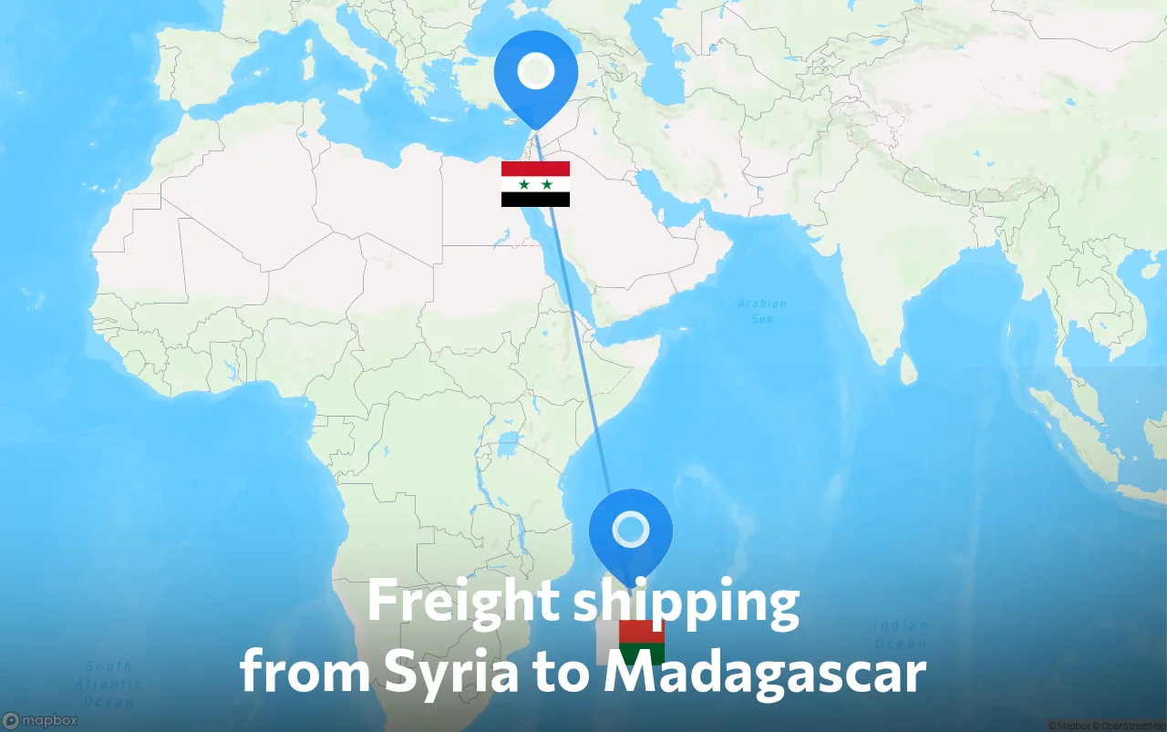 Shipping route from Syria to Madagascar