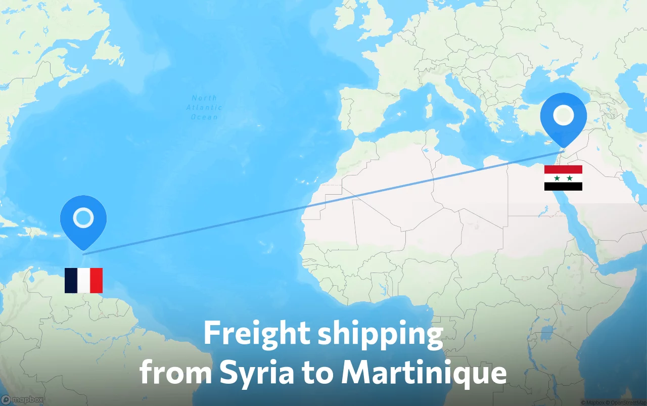 Shipping route from Syria to Martinique