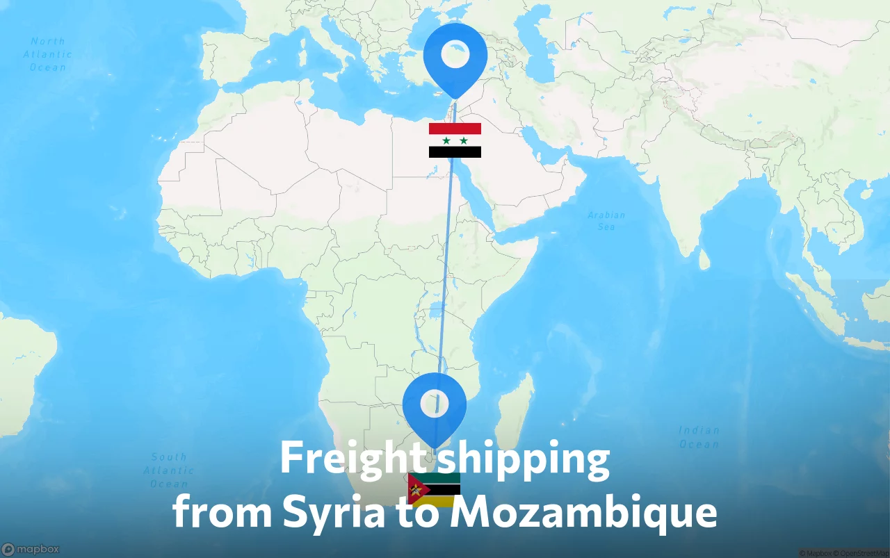Shipping route from Syria to Mozambique