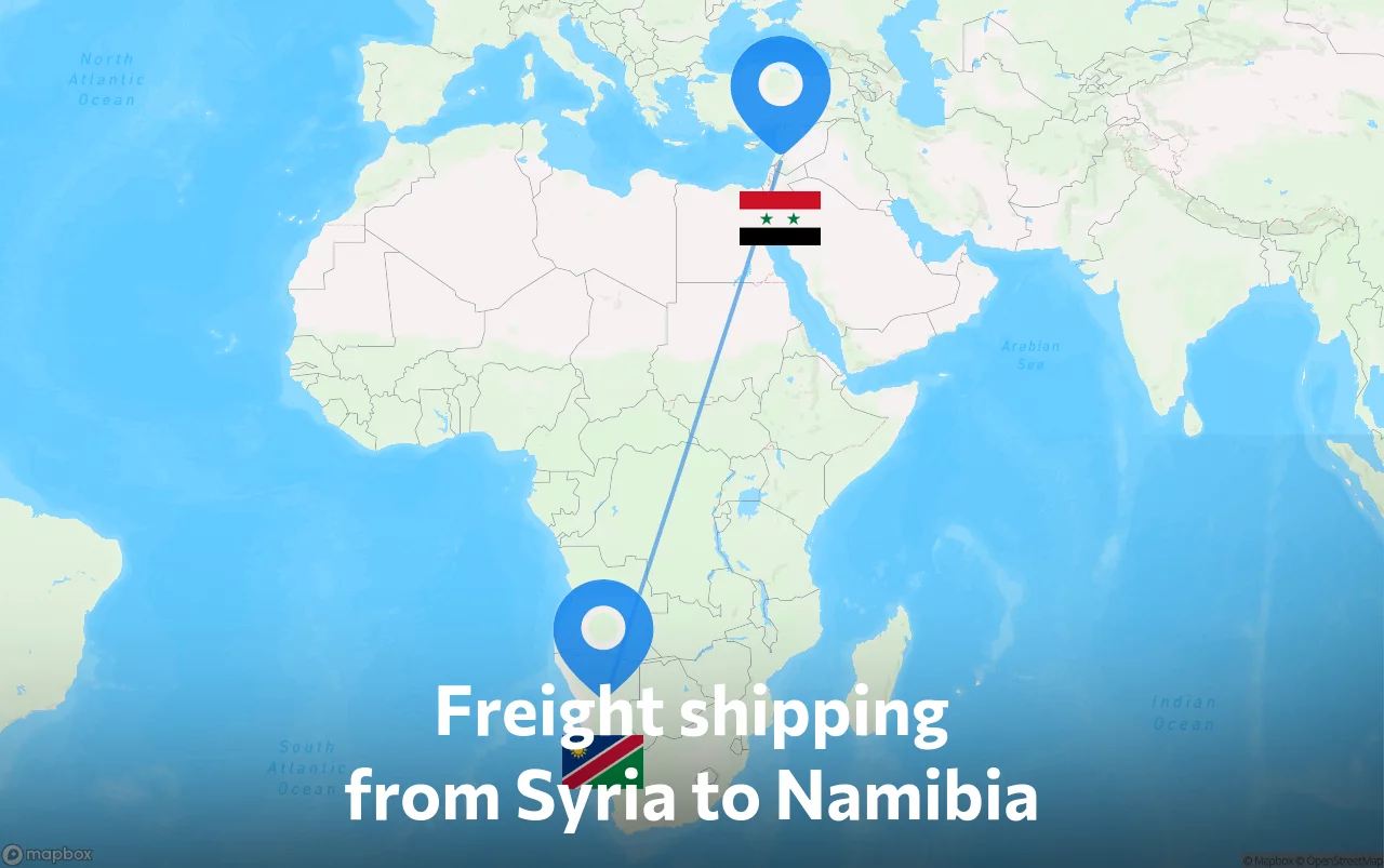 Shipping route from Syria to Namibia