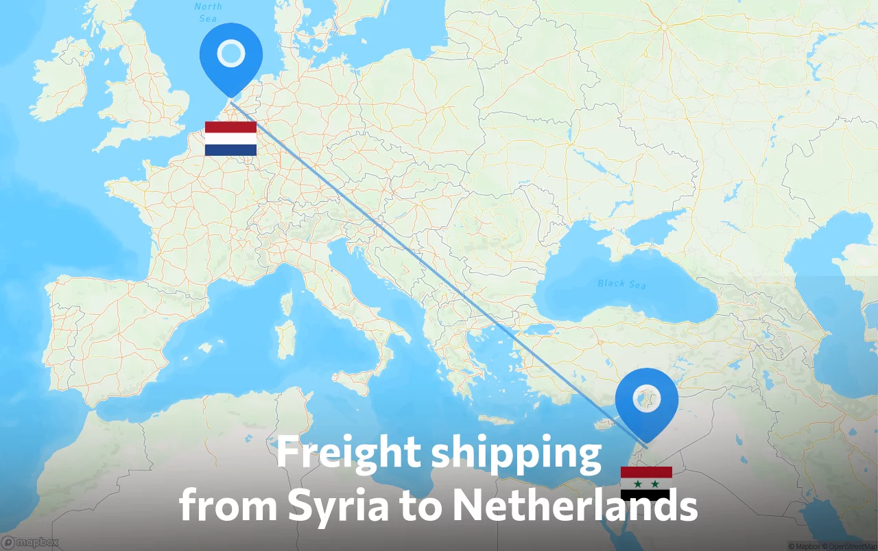 Shipping route from Syria to Netherlands